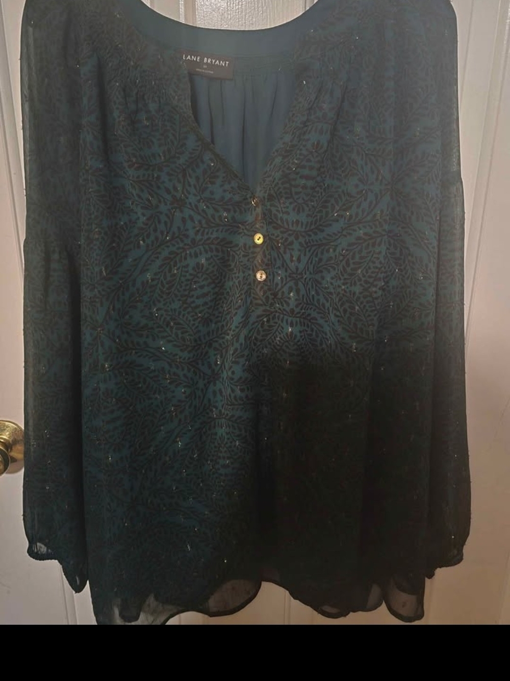 Lane Bryant Deep Teal Embroidered V-Neck Blouse
